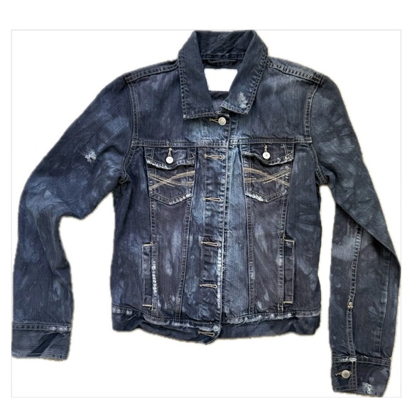 Aeropostale Rhinestone Star Patched Reworked Distressed Blue Black Denim Jacket - Picture 4 of 11